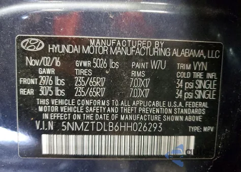 2017 Hyundai Santa Fe Sport from USA, damaged, VIN 5NMZTDLB6HH026293